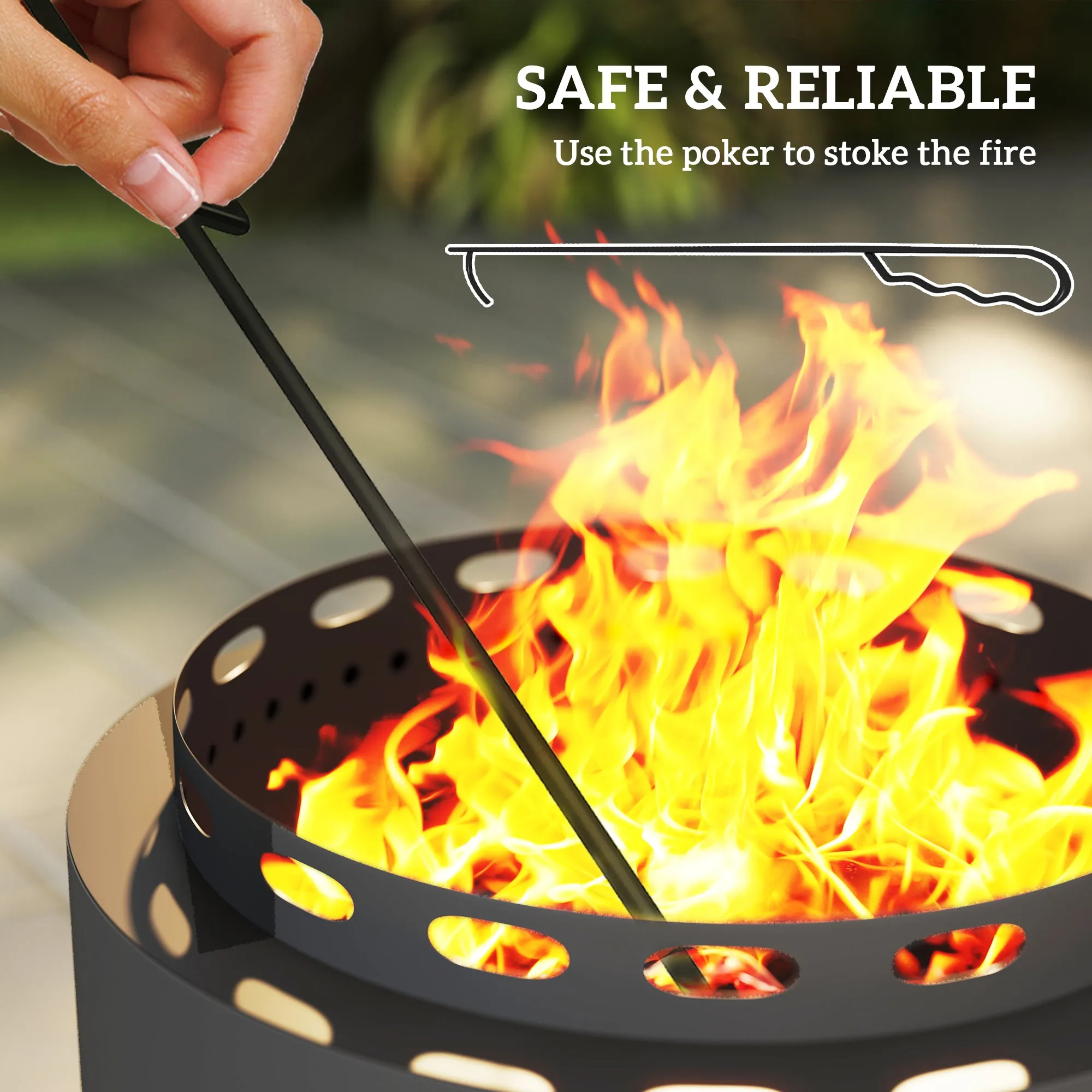 48.5cm Portable Wood Burning Firepit with Poker for Camping, Bonfire Party, Dark Grey