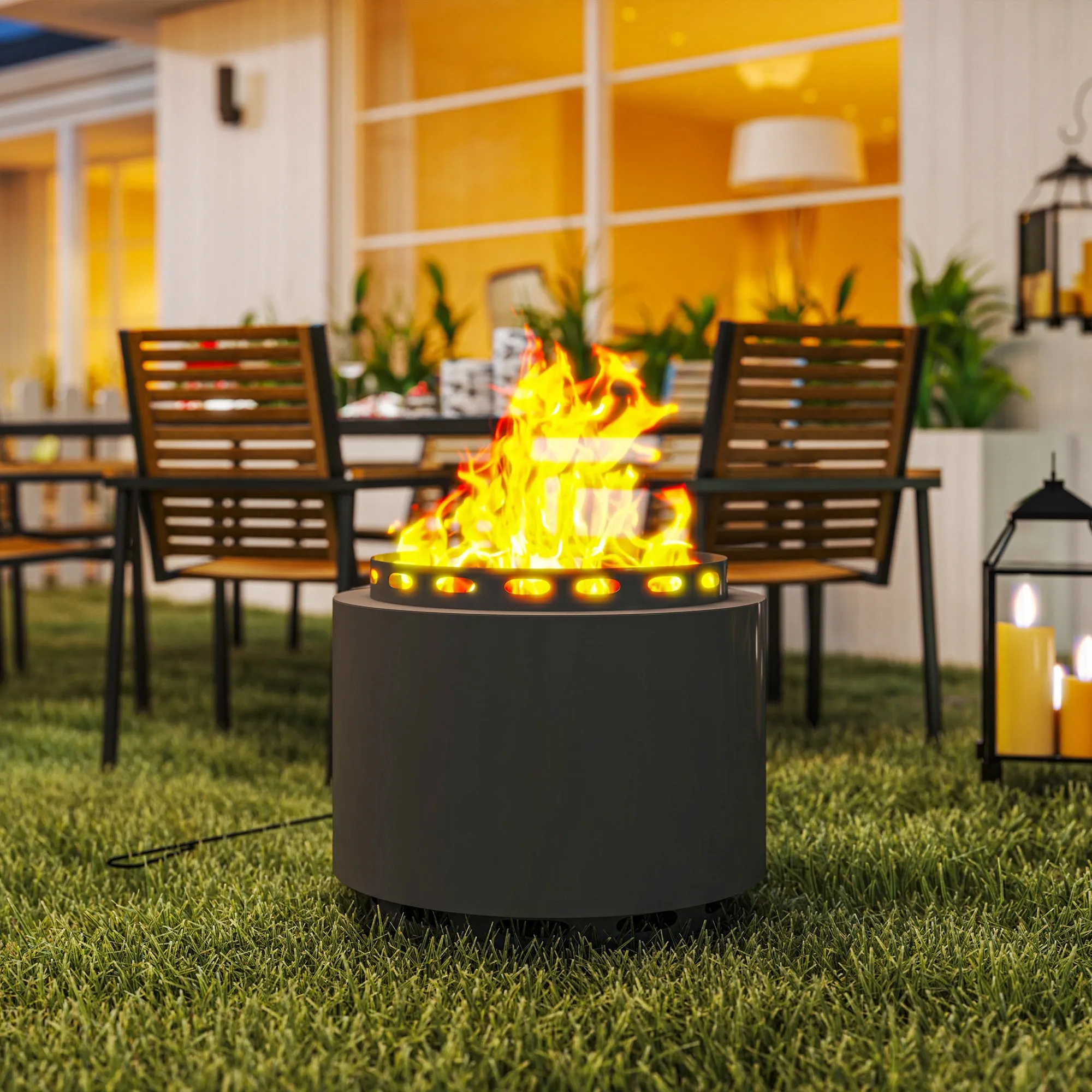 48.5cm Portable Wood Burning Firepit with Poker for Camping, Bonfire Party, Dark Grey