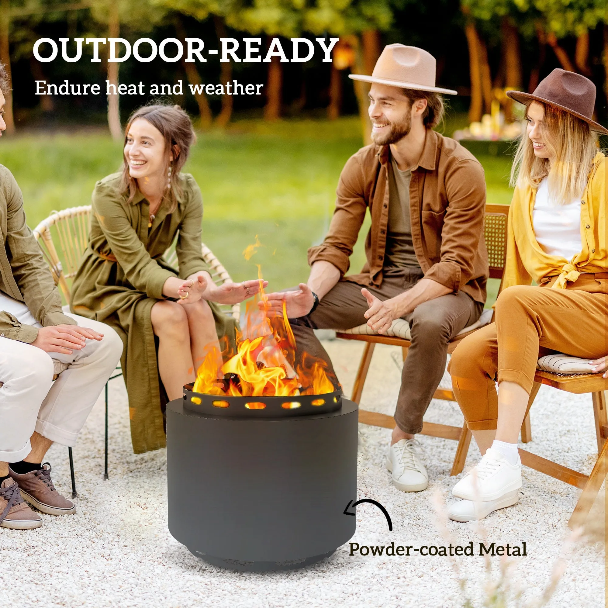48.5cm Portable Wood Burning Firepit with Poker for Camping, Bonfire Party, Dark Grey