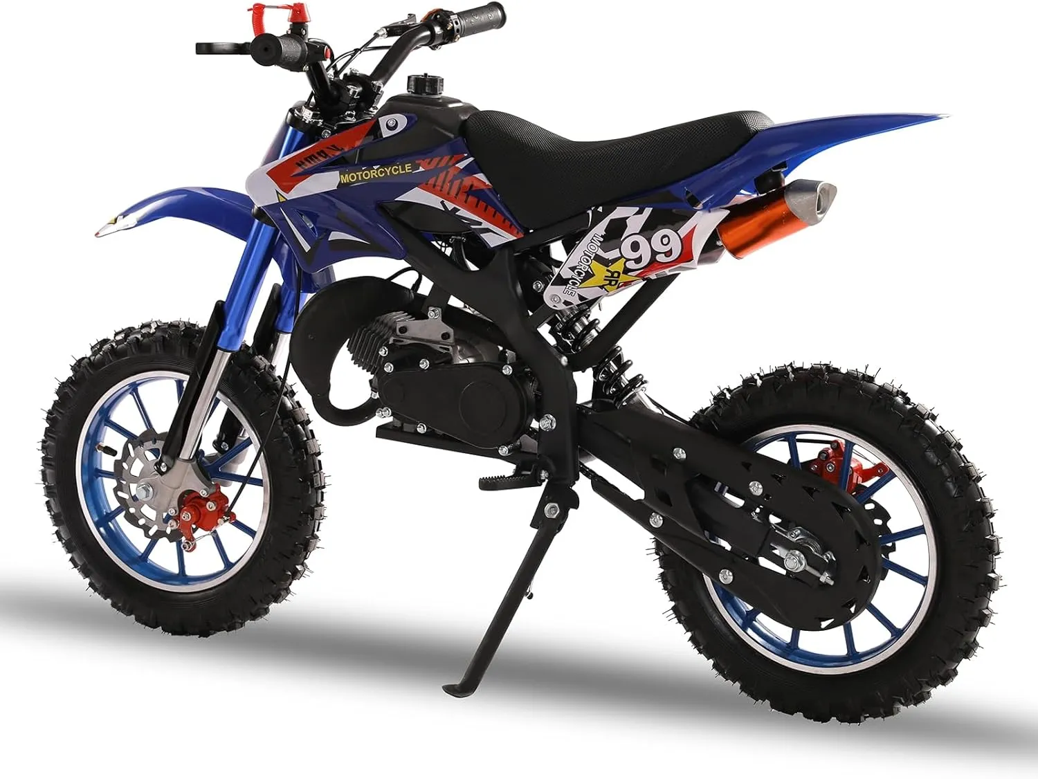 49CC 2-Stroke Kids Mini Dirt Bike,Gas Powered Off-Road Pull Start Motorcycle, Pocket Pit Trail Bikes EPA Approved Upgrade Pit Bike Mini Motorbike Off Road Tires, Front Rear Disc Brakes Blue