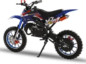49CC 2-Stroke Kids Mini Dirt Bike,Gas Powered Off-Road Pull Start Motorcycle, Pocket Pit Trail Bikes EPA Approved Upgrade Pit Bike Mini Motorbike Off Road Tires, Front Rear Disc Brakes Blue