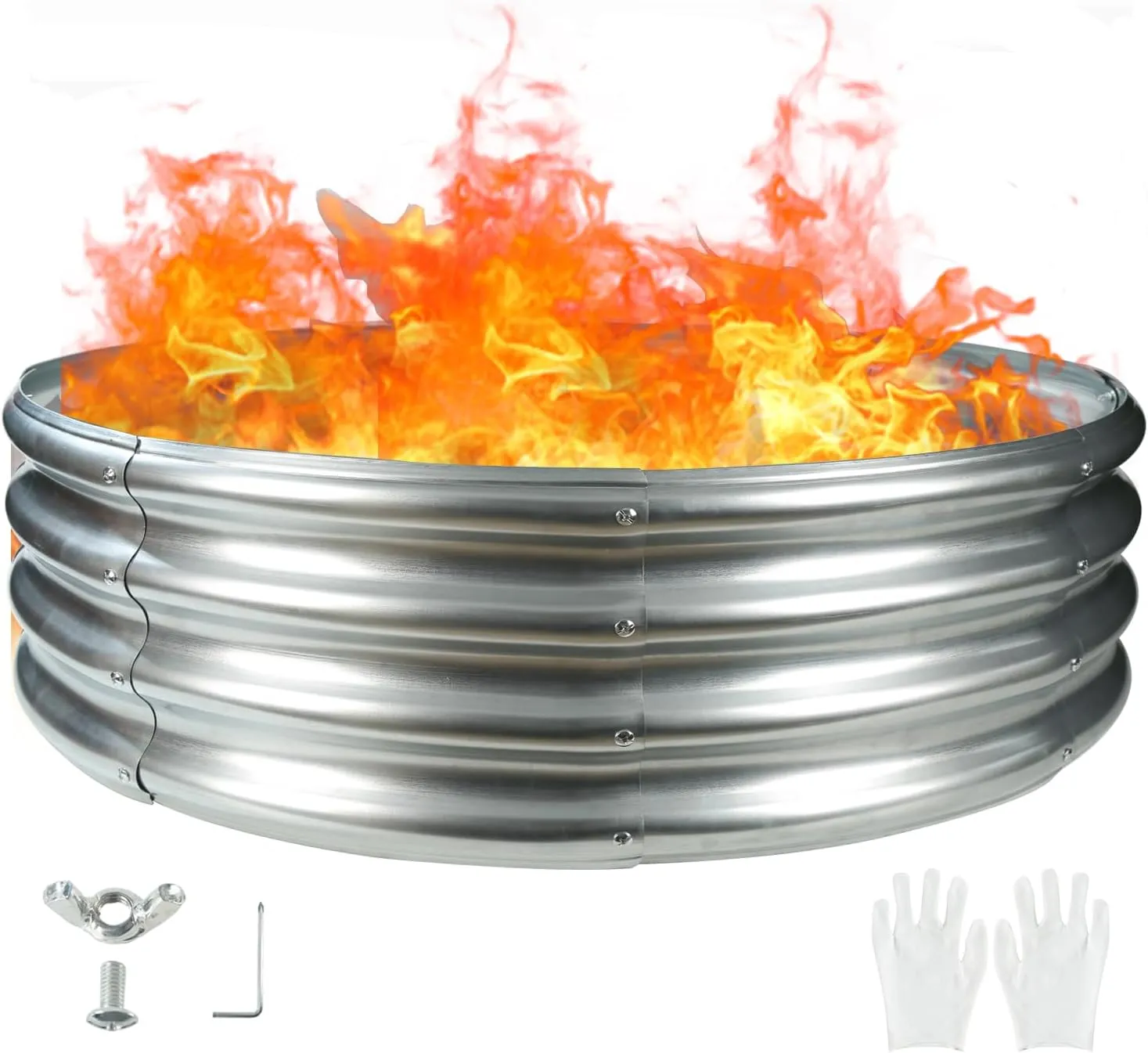 4FT Diameter Camp Fire Ring Pit, Large Round Galvanized Steel Fire Pit, Heavy Duty Steel Fire Pit Silver for Backyard, Camping, Bonfire (4x4x1FT)