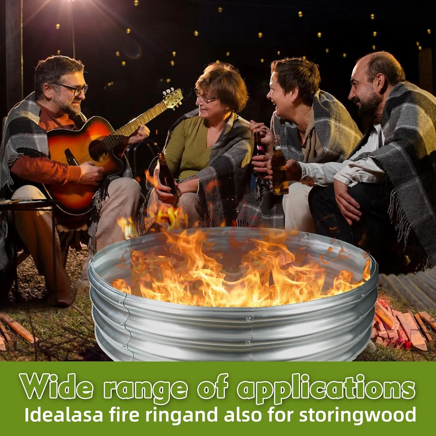 4FT Diameter Camp Fire Ring Pit, Large Round Galvanized Steel Fire Pit, Heavy Duty Steel Fire Pit Silver for Backyard, Camping, Bonfire (4x4x1FT)