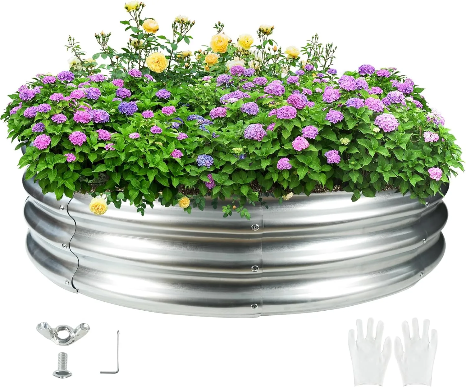 4FT Diameter Camp Fire Ring Pit, Large Round Galvanized Steel Fire Pit, Heavy Duty Steel Fire Pit Silver for Backyard, Camping, Bonfire (4x4x1FT)