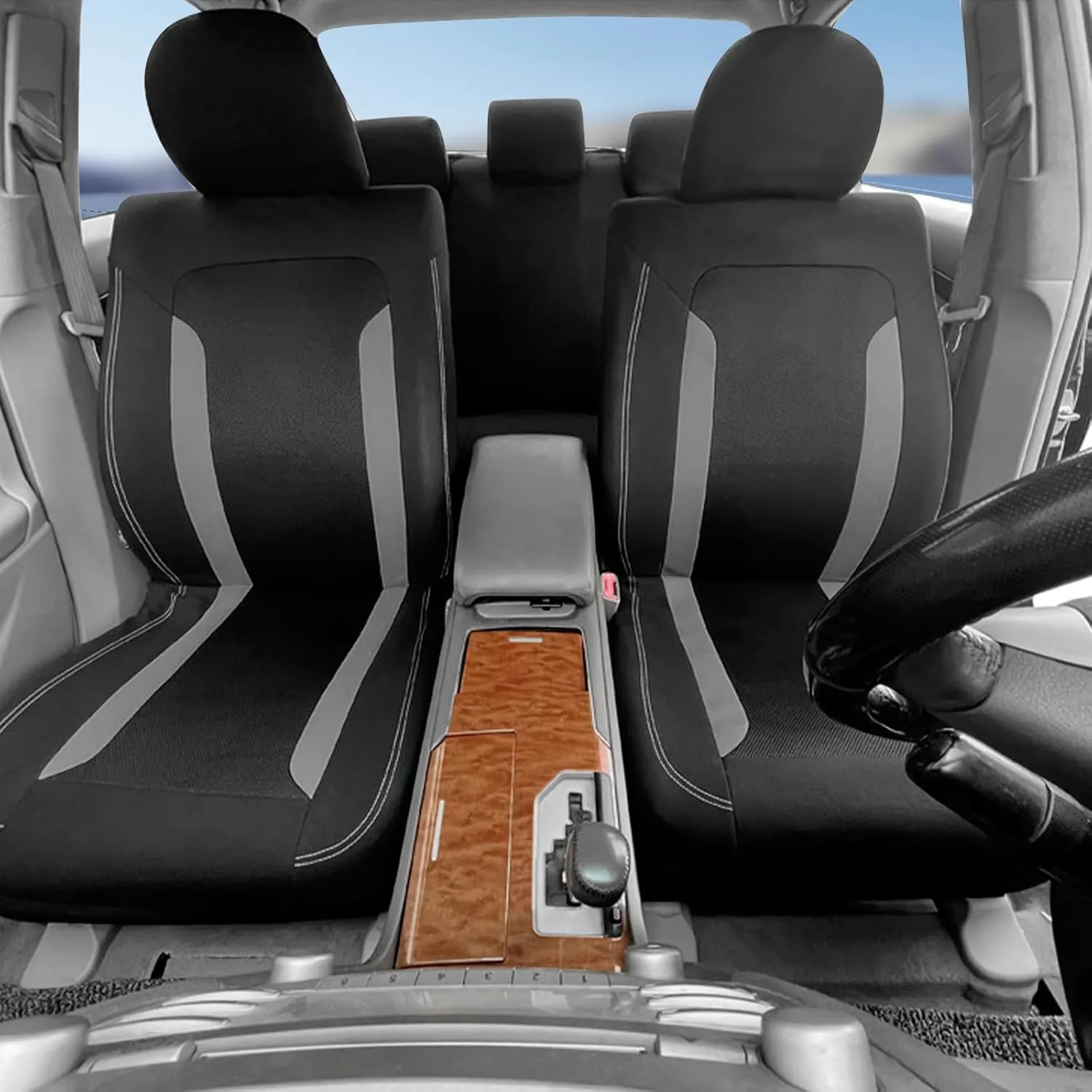 4PCS Universal Car Seat Cover with Breathable Mesh Backrest,Comfortable Car Seat Protector with Foam Padding and Retaining Buckle,Highly Elastic Car Seat Covers Full Set (Gray)