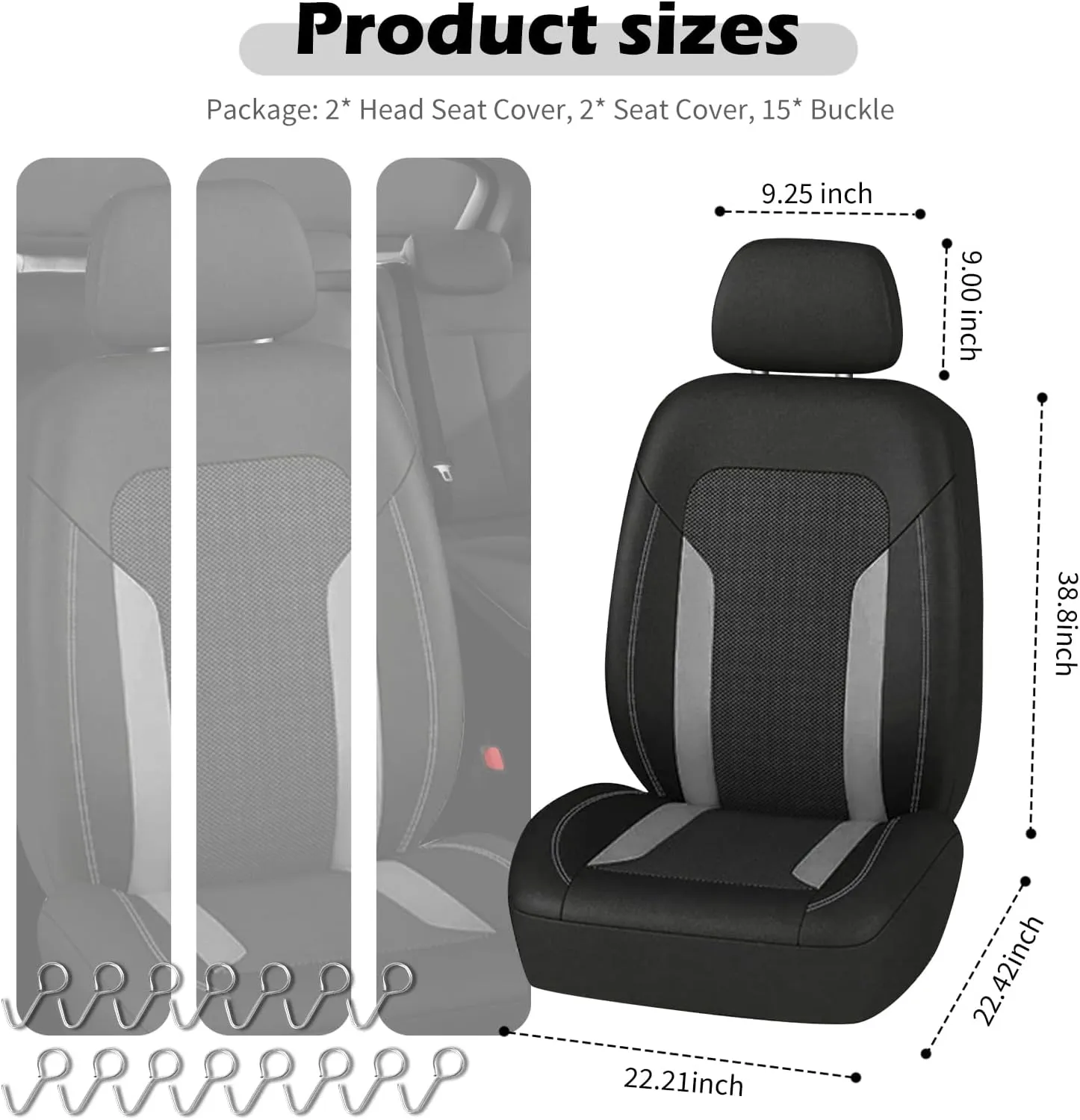 4PCS Universal Car Seat Cover with Breathable Mesh Backrest,Comfortable Car Seat Protector with Foam Padding and Retaining Buckle,Highly Elastic Car Seat Covers Full Set (Gray)