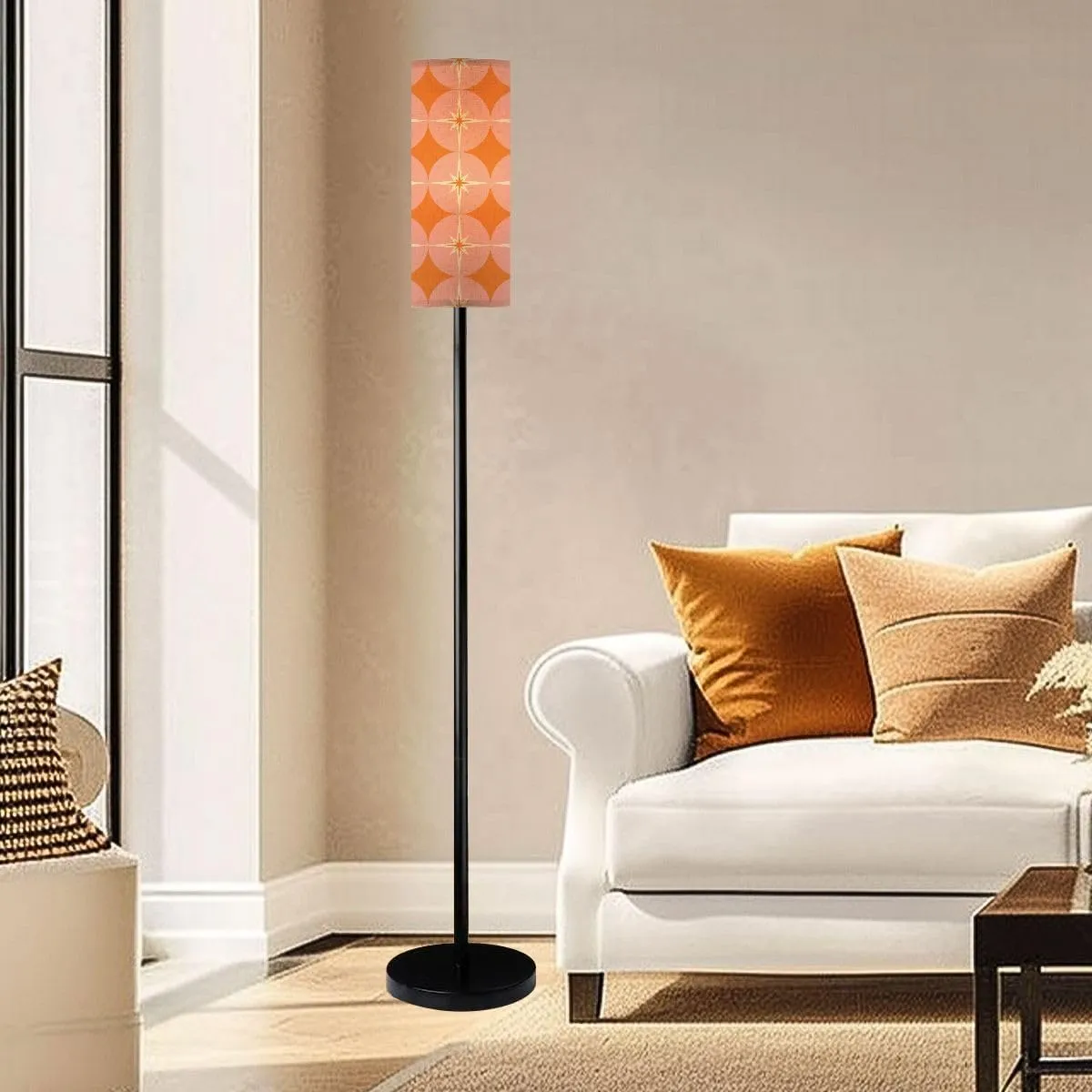 50s Mid Century Modern Seamless Pattern Modern Floor Lamp Minimalist Standing Lamps for Living Room LED Corner Lamp Remote Control Metal Pole Lamp for Bedroom, Reading