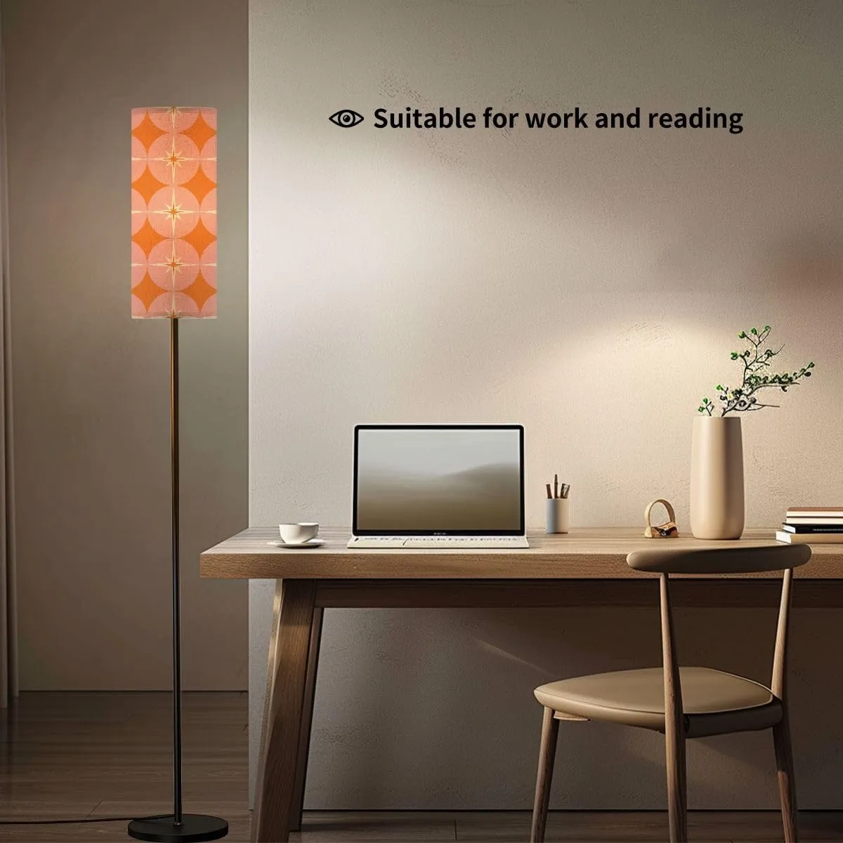 50s Mid Century Modern Seamless Pattern Modern Floor Lamp Minimalist Standing Lamps for Living Room LED Corner Lamp Remote Control Metal Pole Lamp for Bedroom, Reading