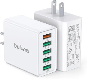 50W USB Wall Charger Block,2Pack 5-Port Charger Fast Charging Block QC 3.0 Multiport Box Brick Cube USB A Wall Plug for iPhone 16/15/14 Pro Max Plus, iPad,Galaxy, LG, Moto, Android Phones,AirPorts