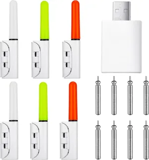 6 Pcs Fishing Glow Sticks LED Fishing Pole Light Night Fish Alert Glow Stick with 8 Pcs Rechargeable CR425 Battery and Battery Charger