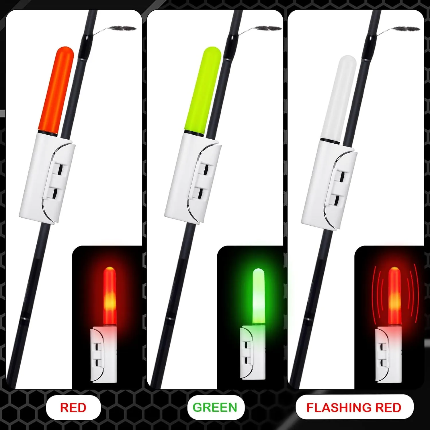 6 Pcs Fishing Glow Sticks LED Fishing Pole Light Night Fish Alert Glow Stick with 8 Pcs Rechargeable CR425 Battery and Battery Charger