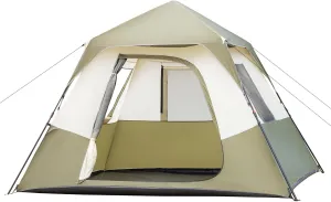 6 Person Camping Tent Setup in 60 Seconds with Rainfly & Windproof Tent with Carry Bag for Family Camping & Hiking, Army Green&White