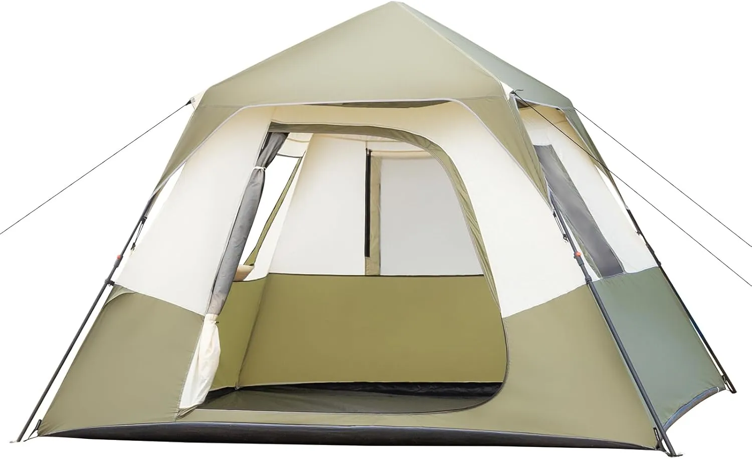 6 Person Camping Tent Setup in 60 Seconds with Rainfly & Windproof Tent with Carry Bag for Family Camping & Hiking, Army Green&White