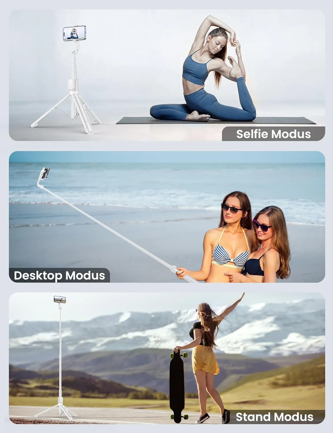 60'' Phone Tripod & Selfie Stick Tripod, [All in 1] Travel with Remote for Cell Compatible 4''-7'' iPhone Android Stand Vlogging B-White[60''＆Reinforced Stability] (ANXST04W)