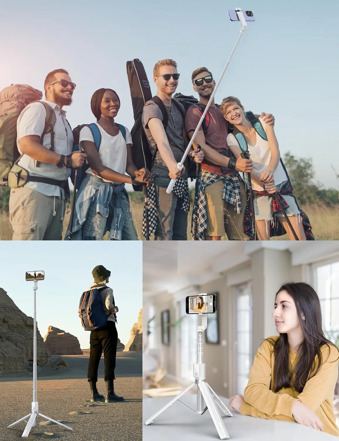 60'' Phone Tripod & Selfie Stick Tripod, [All in 1] Travel with Remote for Cell Compatible 4''-7'' iPhone Android Stand Vlogging B-White[60''＆Reinforced Stability] (ANXST04W)
