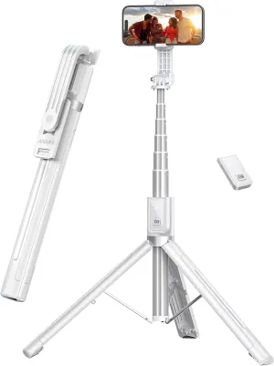 60'' Phone Tripod & Selfie Stick Tripod, [All in 1] Travel with Remote for Cell Compatible 4''-7'' iPhone Android Stand Vlogging B-White[60''＆Reinforced Stability] (ANXST04W)