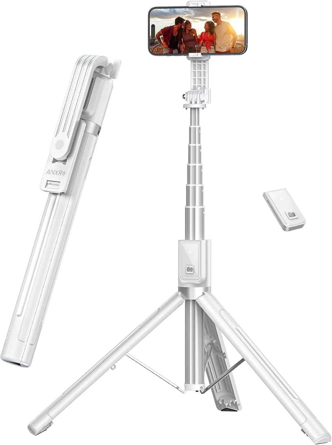 60'' Phone Tripod & Selfie Stick Tripod, [All in 1] Travel with Remote for Cell Compatible 4''-7'' iPhone Android Stand Vlogging B-White[60''＆Reinforced Stability] (ANXST04W)