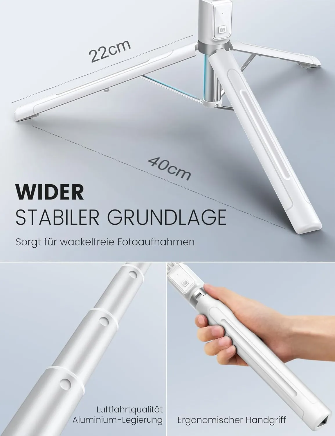 60'' Phone Tripod & Selfie Stick Tripod, [All in 1] Travel with Remote for Cell Compatible 4''-7'' iPhone Android Stand Vlogging B-White[60''＆Reinforced Stability] (ANXST04W)