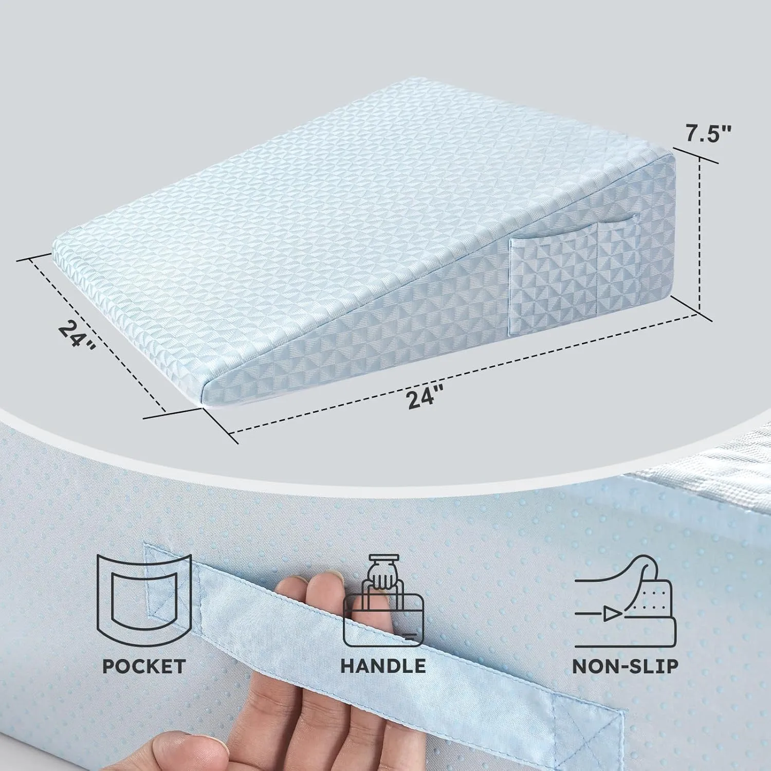 7.5" Wedge Pillowcase Soft and Breathable Replacement Case Blue, Only One Cover