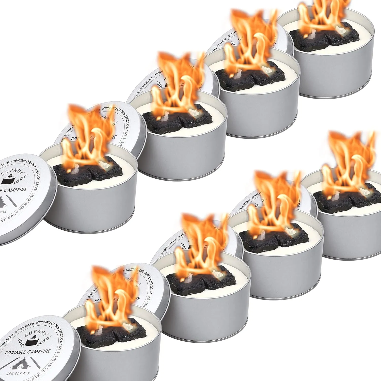 8 Pack Portable Campfire | Portable Fire Pit | Smores Maker | Lightweight and Portable | 3-5 Hours of Burn Time | Convenient-No Embers-No Hassle | Great Gifts for Picnics, Camping and More
