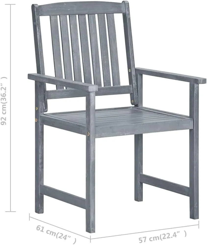 8-Piece Solid Acacia Wood Patio Chair Set with Wine Red Cushions, Gray Outdoor Furniture for Poolside Lounging, Backyard Dining and Beach Camping