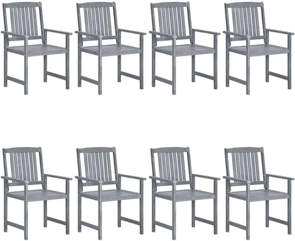 8-Piece Solid Acacia Wood Patio Chair Set with Wine Red Cushions, Gray Outdoor Furniture for Poolside Lounging, Backyard Dining and Beach Camping