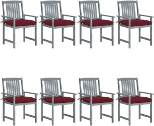 8-Piece Solid Acacia Wood Patio Chair Set with Wine Red Cushions, Gray Outdoor Furniture for Poolside Lounging, Backyard Dining and Beach Camping