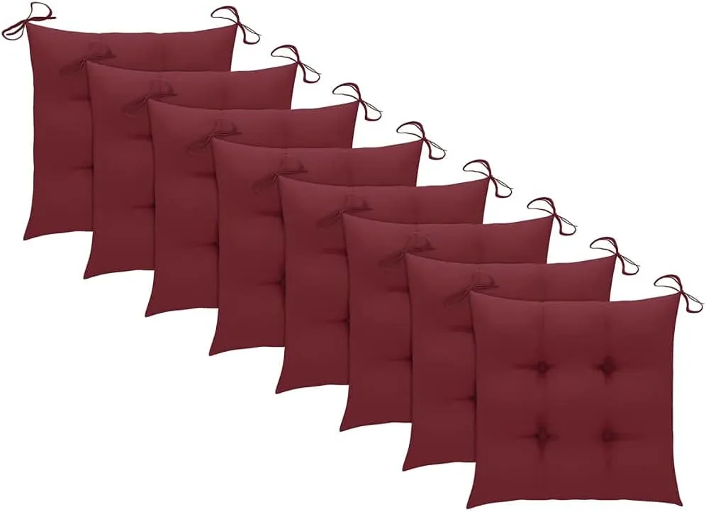 8-Piece Solid Acacia Wood Patio Chair Set with Wine Red Cushions, Gray Outdoor Furniture for Poolside Lounging, Backyard Dining and Beach Camping