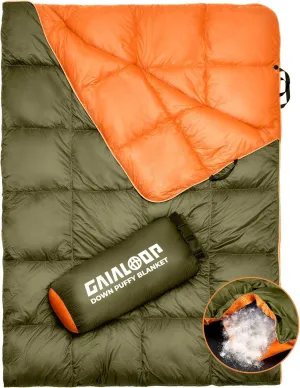 80% Duck Down GAIALOOP Down Puffy Blanket for Car Camping Outdoor Travel Backpacking, 80% Duck Down & 20% Feather, Lightweight Portable Soft Warm Cozy Duck Down Camping Blanket Quilt