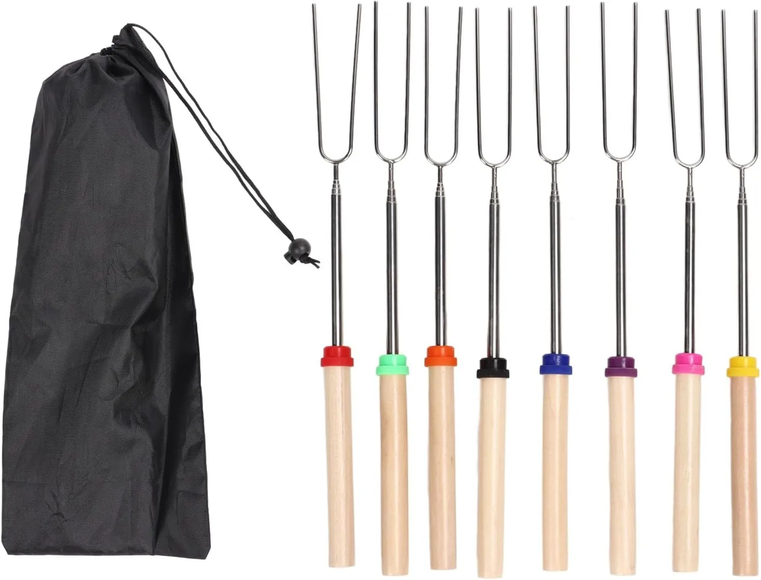 8Pcs Telescoping Extendable Marshmallow Roasting Sticks, Marshmallow Sticks Kit, Extending Roaster Smores Skewers, Hot Dog Forks, for Camping Fire Pit