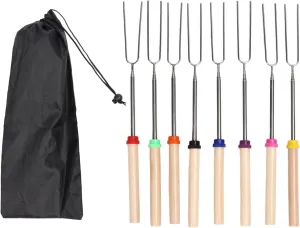 8Pcs Telescoping Extendable Marshmallow Roasting Sticks, Marshmallow Sticks Kit, Extending Roaster Smores Skewers, Hot Dog Forks, for Camping Fire Pit