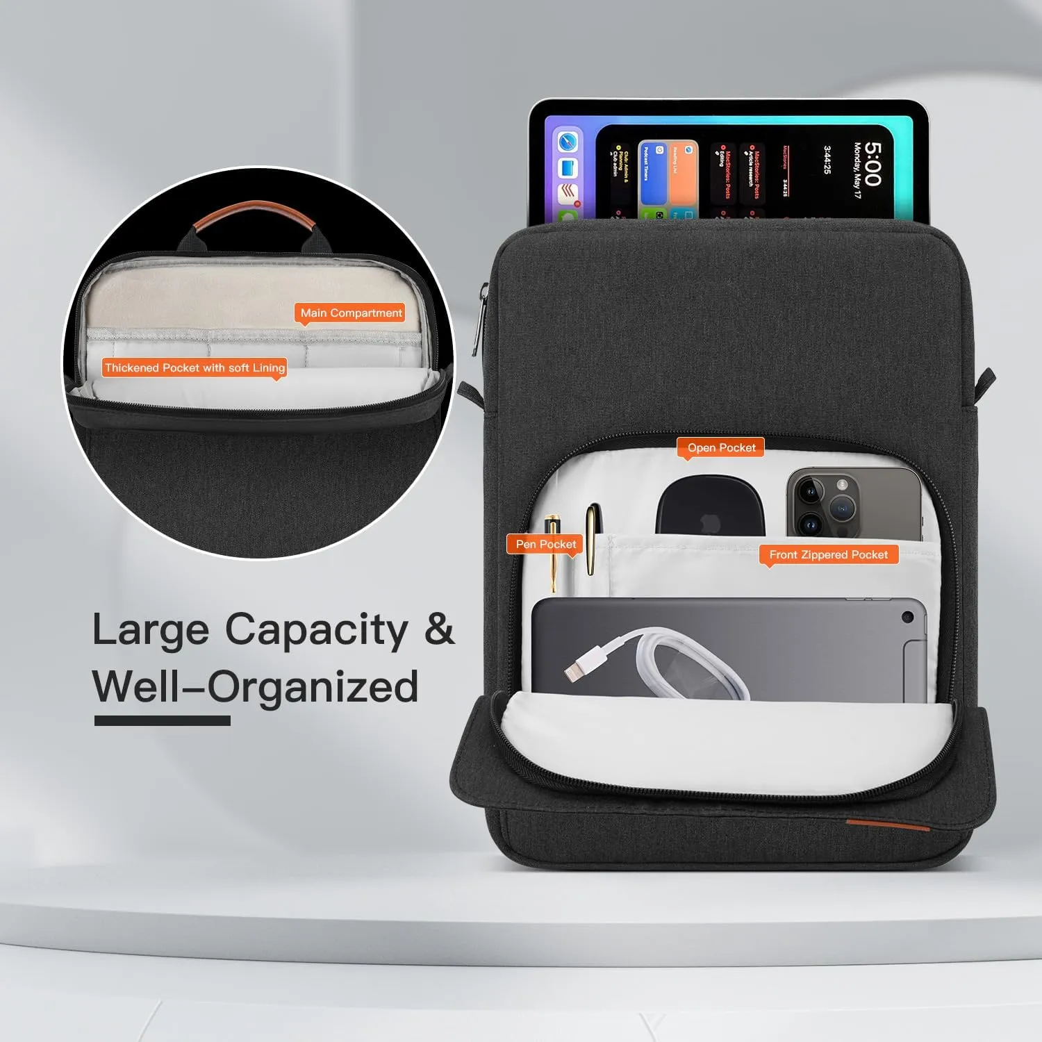 9-11 Inch Tablet Sleeve Carrying Case Bag for iPad Air M2 M3/iPad Pro M4 2024, iPad 11th, Galaxy Tab A9  Plus 11"/ Tab S9 S8 S6, Fire HD 10, Space Grey