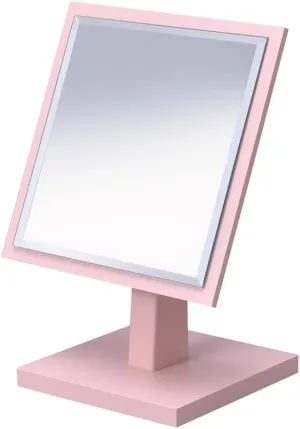 9.5" Tall Pedestal Make-Up Mirror with Polyresin and Wood Base, Pastel Pink Finish