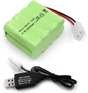 9.6V NiMH Battery, 2400mAh Rechargeable AA Battery Pack with Tamiya Plug and Charge Cable for RC Car, RC Battle Tank, RC Boat