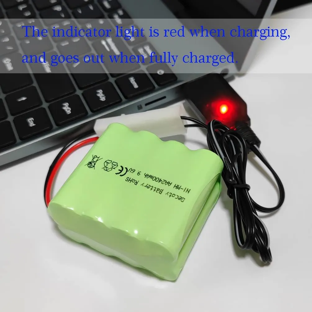 9.6V NiMH Battery, 2400mAh Rechargeable AA Battery Pack with Tamiya Plug and Charge Cable for RC Car, RC Battle Tank, RC Boat