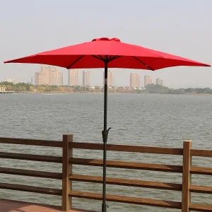 9ft Pole Umbrella with Carry Bag: Waterproof UV-Resistant Polyester Canopy - 7.5ft Aluminum Pole for Backyard Poolside & Beach - Push Button Tilt & Crank Mechanism for Easy Shade