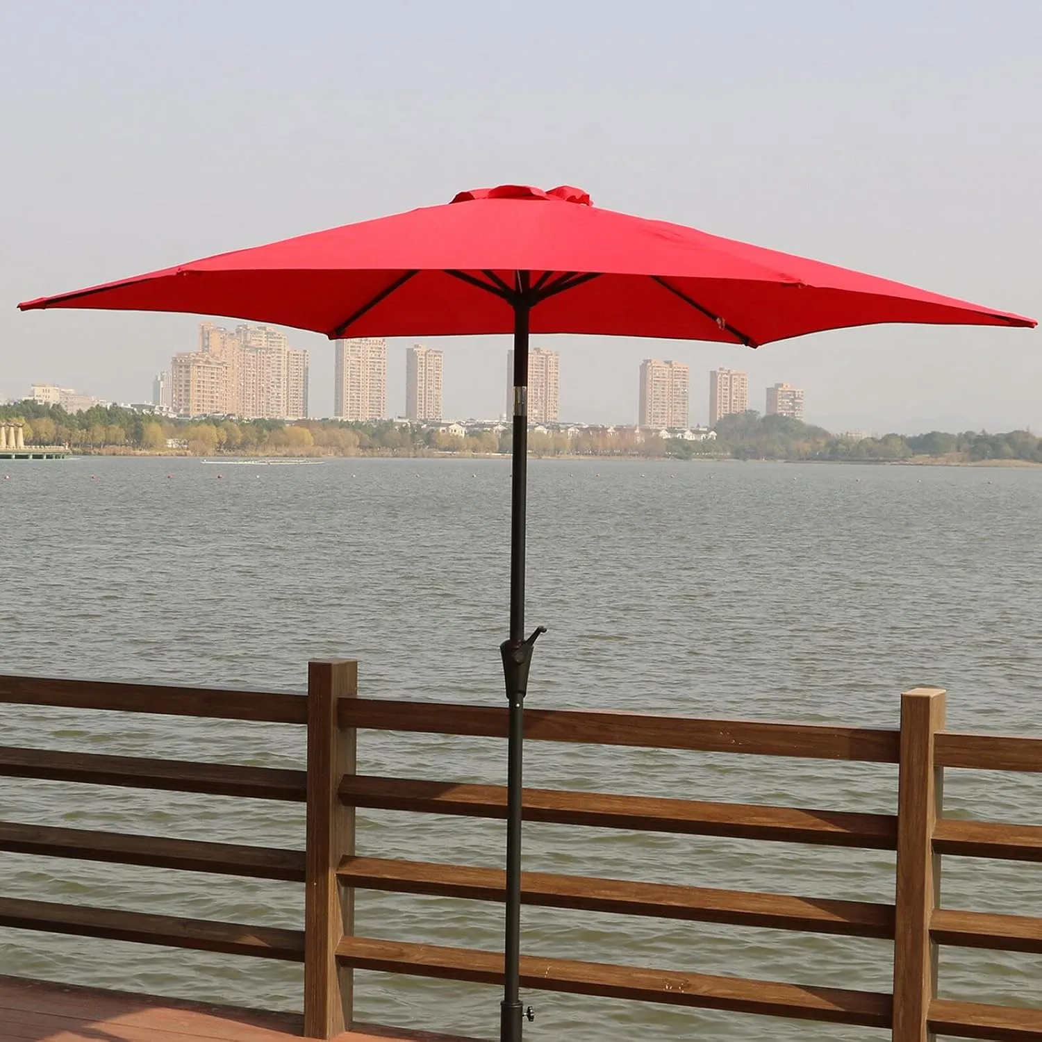 9ft Pole Umbrella with Carry Bag: Waterproof UV-Resistant Polyester Canopy - 7.5ft Aluminum Pole for Backyard Poolside & Beach - Push Button Tilt & Crank Mechanism for Easy Shade
