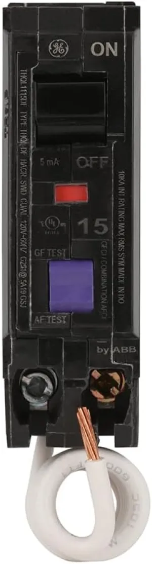 ABB Q-Line® THQL1115DFP 15A Dual Function Circuit Breaker • 120/240V, 10 kAIC • Single Pole Breaker • AFCI/GFCI Circuit Breaker • 1-Pole DFCI • Quick-Make/Quick-Break Mechanisms