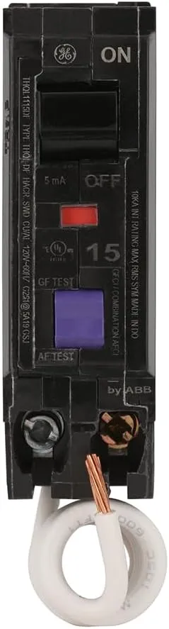 ABB Q-Line® THQL1115DFP 15A Dual Function Circuit Breaker • 120/240V, 10 kAIC • Single Pole Breaker • AFCI/GFCI Circuit Breaker • 1-Pole DFCI • Quick-Make/Quick-Break Mechanisms