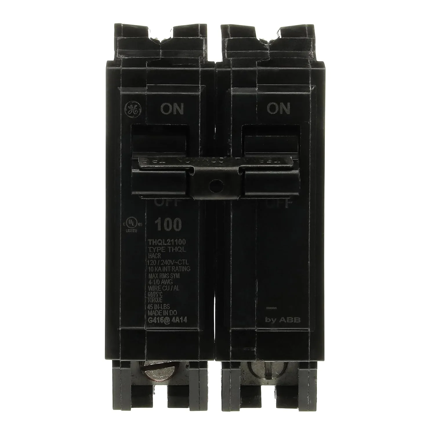 ABB Q-Line THQL21100P Q Line 100A Double-Pole Circuit Breaker • 120/240 V, 100 Amp • THQL Two-Pole Load Center Circuit Breaker • ABB 100-Amp 2-Pole 120/240V Breaker