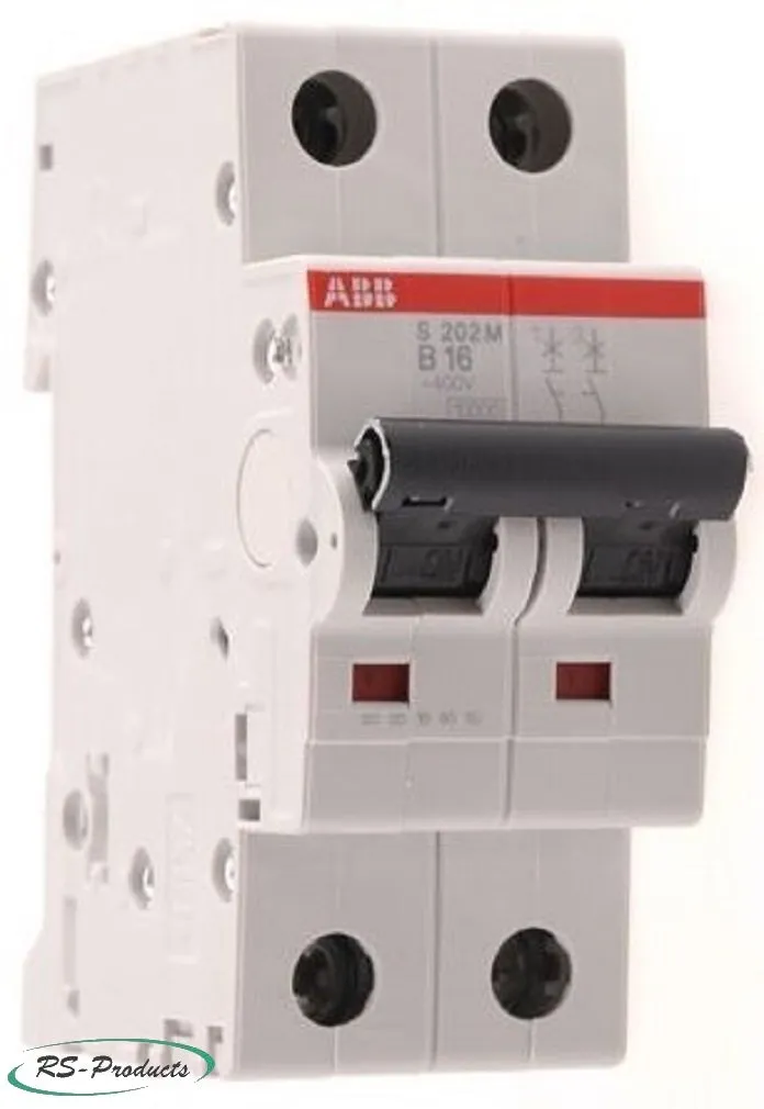 ABB S202M-C25 Miniature Circuit Breaker, 2 Pole, Type C, 10/15kA Breaking Capacity, 25 Amp Current (2CDS272001R0254)