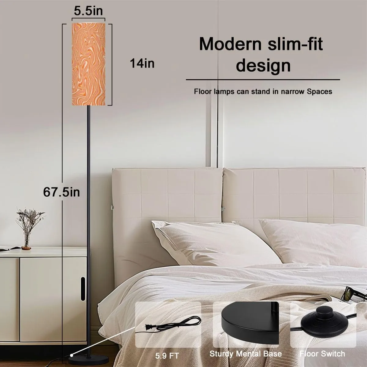 Abstract seamless swirl pattern 60s 70s style groovy waves blobs Modern Floor Lamp Minimalist Standing Lamps for Living Room LED Corner Lamp Remote Control Metal Pole Lamp for Bedroom, Reading