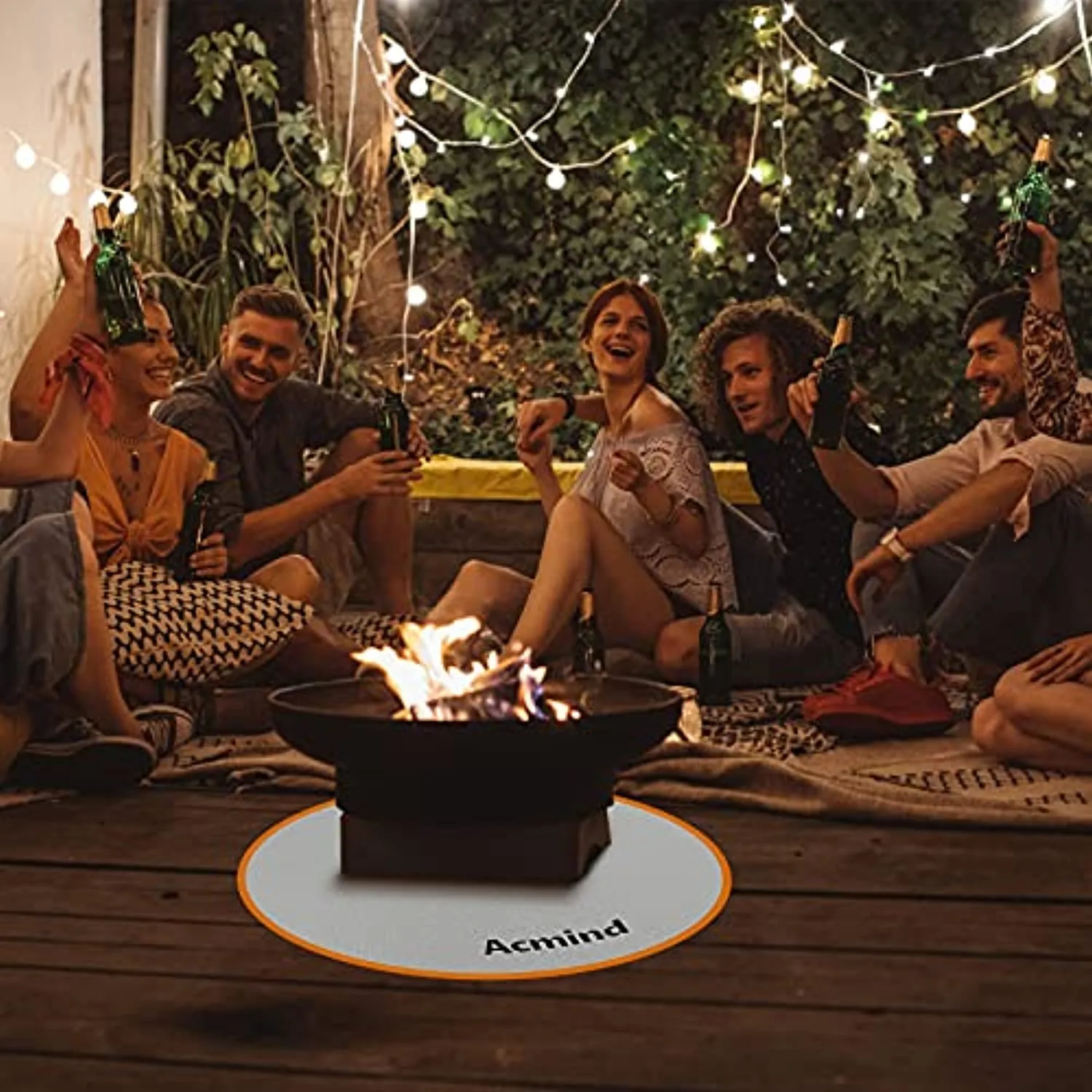 Acmind 24 Inch Fire Pit Mat for Under Fire Pit, Fireproof Grill Mat Round for Grass Wood Deck Protector,Double Sided Fire Resistant Mat with Aluminum Foil for Outdoors