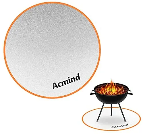 Acmind 24 Inch Fire Pit Mat for Under Fire Pit, Fireproof Grill Mat Round for Grass Wood Deck Protector,Double Sided Fire Resistant Mat with Aluminum Foil for Outdoors