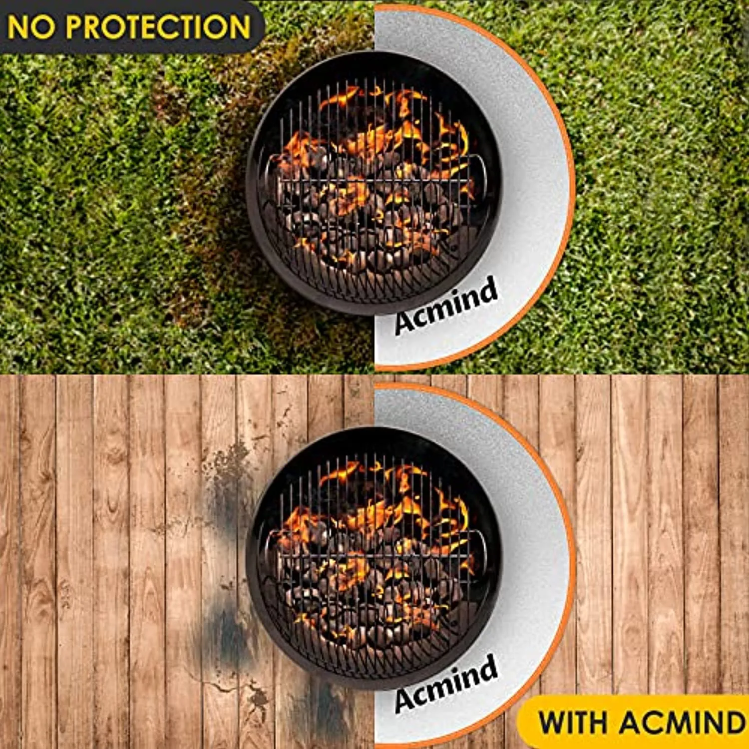 Acmind 24 Inch Fire Pit Mat for Under Fire Pit, Fireproof Grill Mat Round for Grass Wood Deck Protector,Double Sided Fire Resistant Mat with Aluminum Foil for Outdoors
