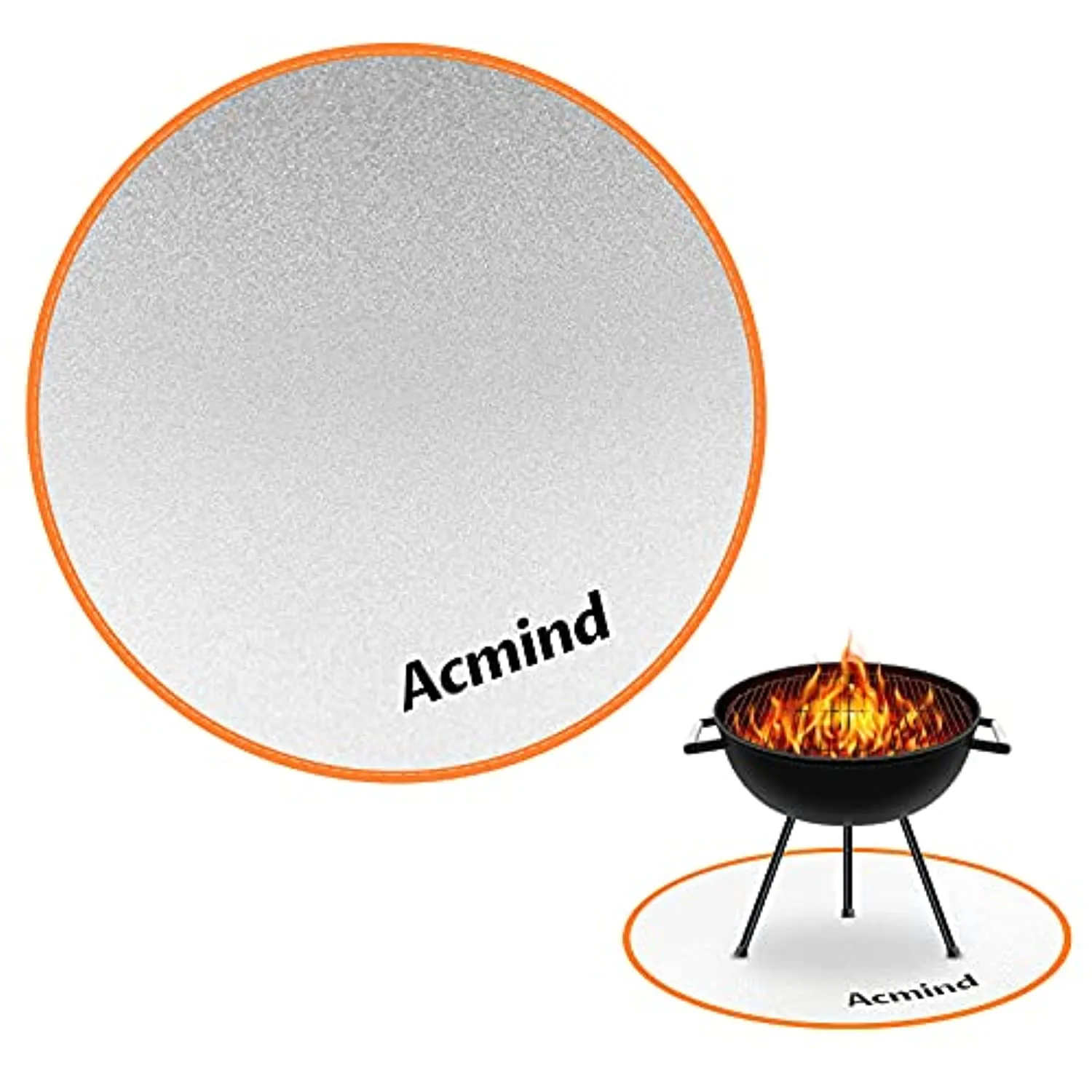 Acmind 24 Inch Fire Pit Mat for Under Fire Pit, Fireproof Grill Mat Round for Grass Wood Deck Protector,Double Sided Fire Resistant Mat with Aluminum Foil for Outdoors