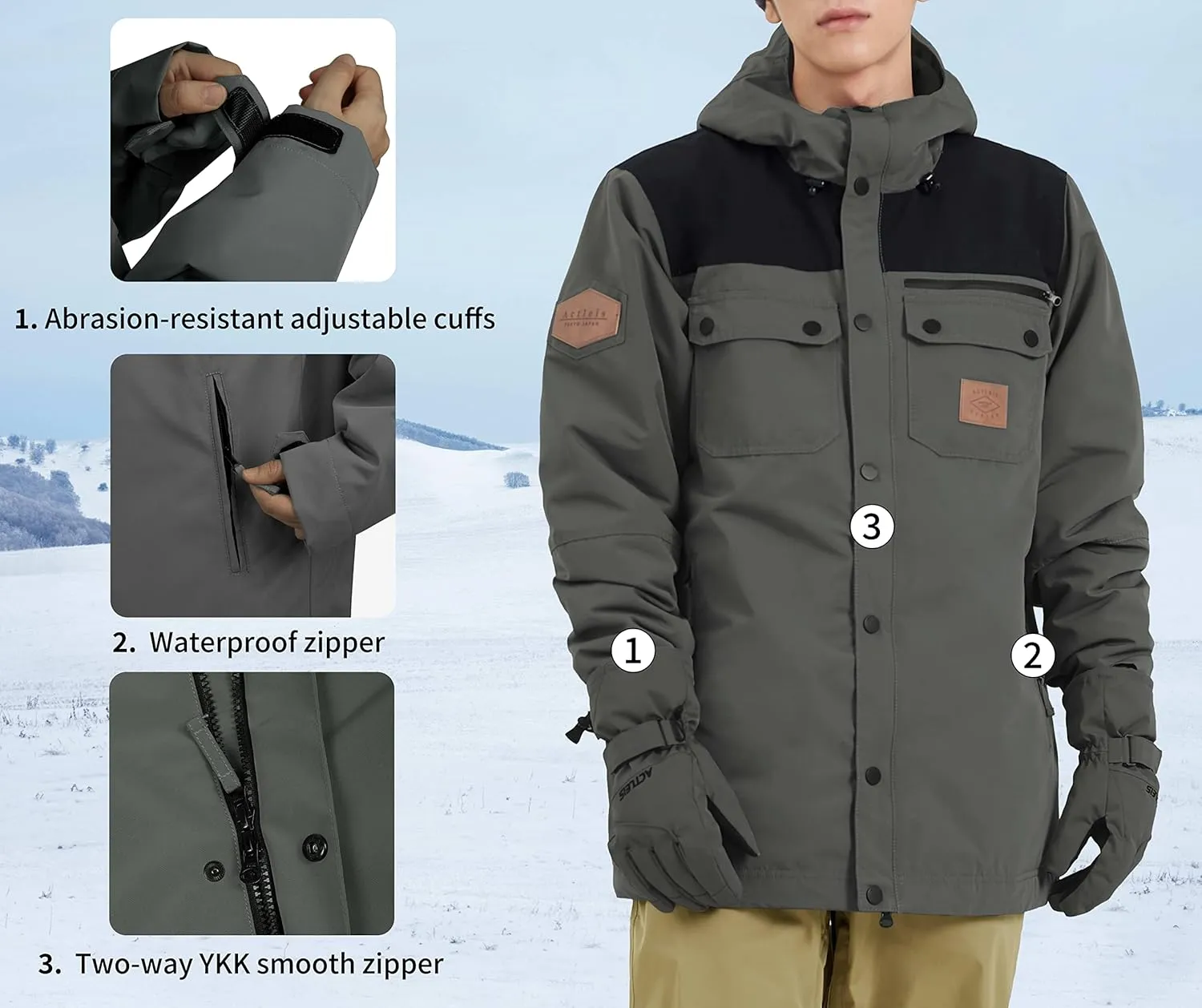 Actleis Winter Snowboard Jacket Warm Snow Coats For Men Waterproof Insulated Skiing Jacket