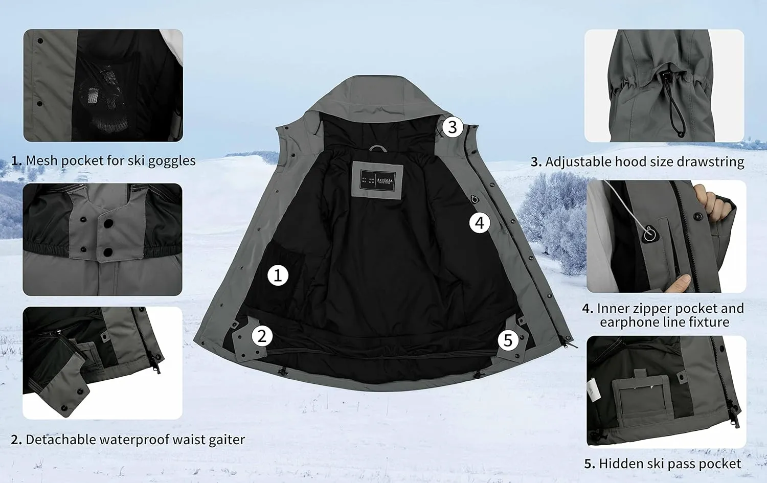 Actleis Winter Snowboard Jacket Warm Snow Coats For Men Waterproof Insulated Skiing Jacket