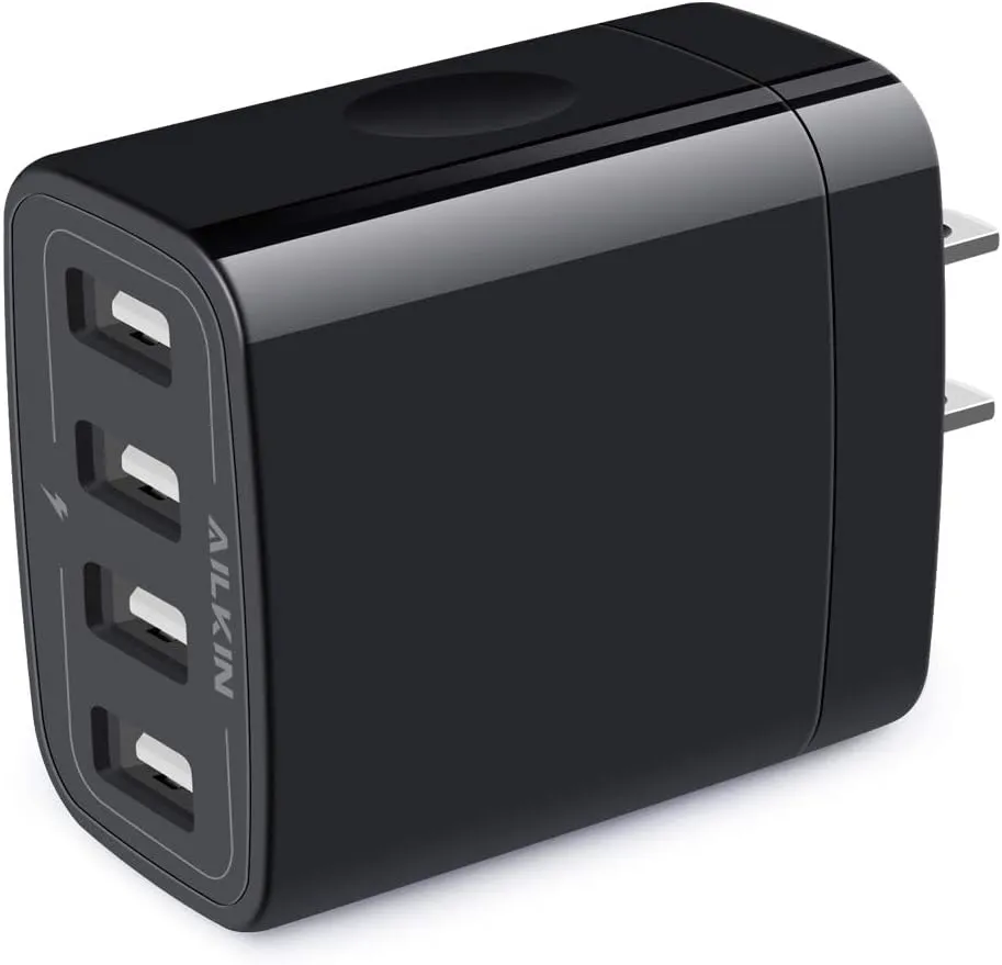 AILKIN 4.8A 4-Port USB Plug Cube Brick Charging Box Wall Charger - 2-Pack, Compatible with iPhone 15/14/13 Pro Max, Samsung Galaxy S23/S22/S21/S20