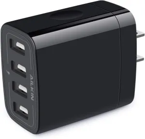 AILKIN 4.8A 4-Port USB Plug Cube Brick Charging Box Wall Charger - 2-Pack, Compatible with iPhone 15/14/13 Pro Max, Samsung Galaxy S23/S22/S21/S20